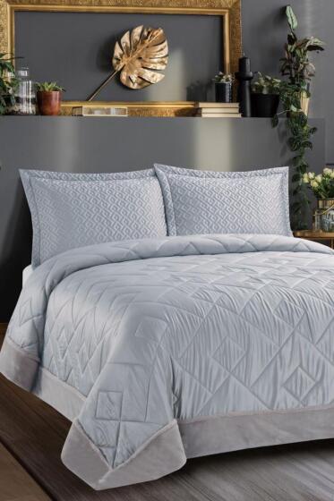 Maria İpek Saten Çift Kişilik Yatak Örtüsü Gri - Çeyiz Diyarı