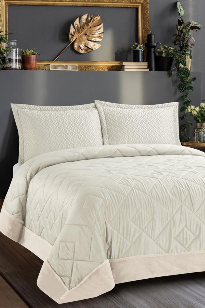 Maria İpek Saten Çift Kişilik Yatak Örtüsü Krem - 1