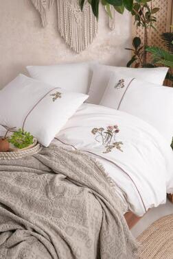 Mayda 6 Parça %100 Pamuk Çift Kişilik Nevresim Takımı Vizon - 1