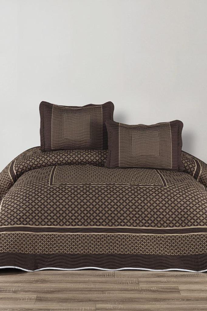 Melina Baskılı Kapitoneli Çift Kişilik Yatak Örtüsü Kahve - 1
