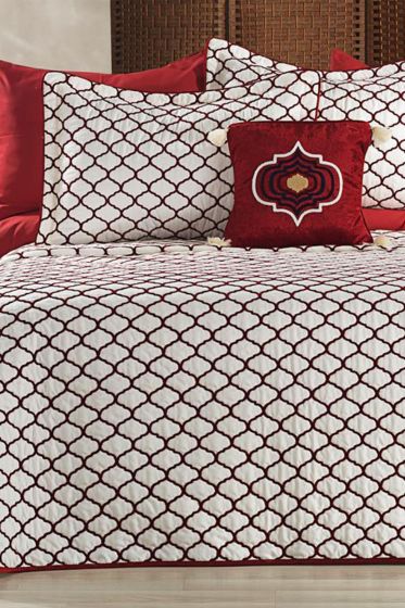 Melodie Çift Kişilik Yatak Örtüsü 4 Parça Krem Bordo - Çeyiz Diyarı