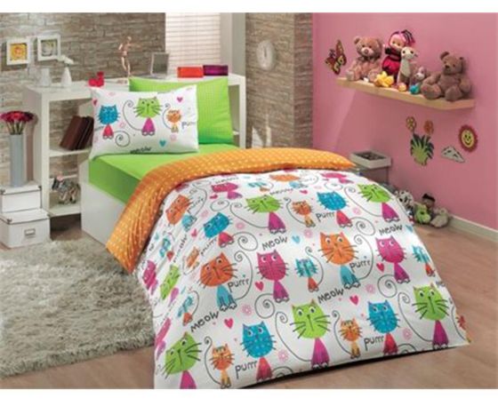 Meow Tek Kişilik Nevresim Takımı Oranj - Hobby (1)