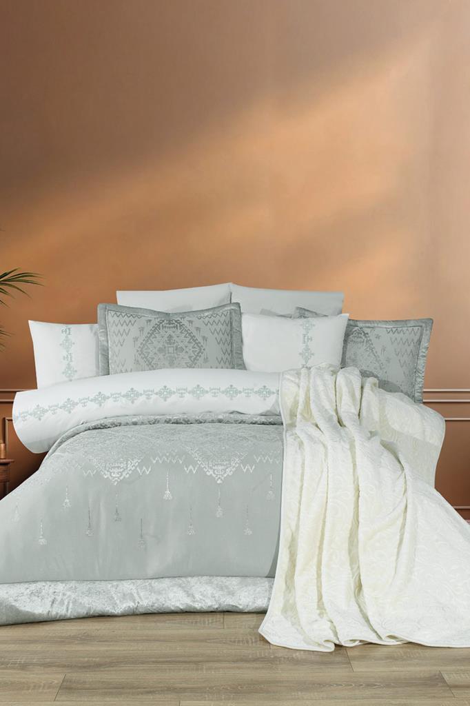 Mercan 10 Parça Battaniyeli Çeyiz Seti Adaçayı - 1