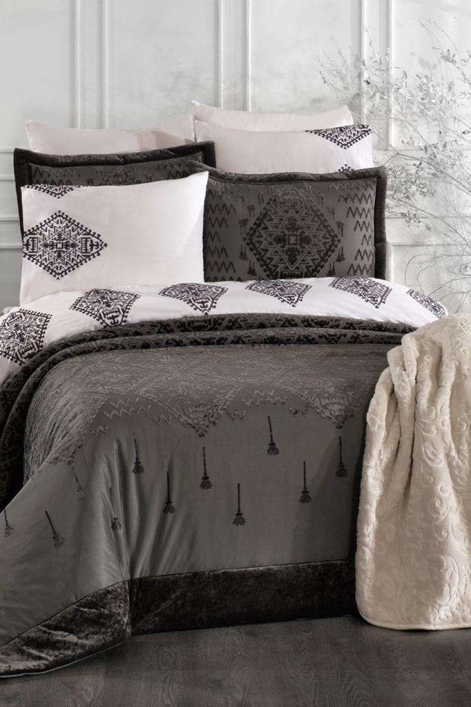 Mercan 10 Parça Battaniyeli Çeyiz Seti Antrasit - 1