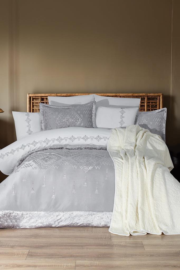 Mercan 10 Parça Battaniyeli Çeyiz Seti Gri - 1