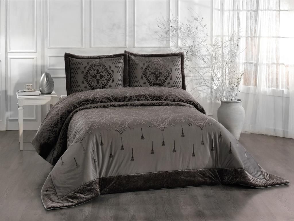 Mercan Elyaf Dolgulu Çift Kişilik 250x255 Cm Yatak Örtüsü Antrasit - 1