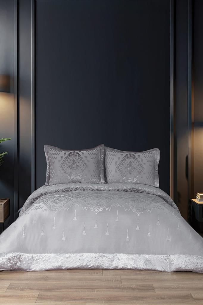 Mercan Elyaf Dolgulu Çift Kişilik 250x255 Cm Yatak Örtüsü Gri - 1