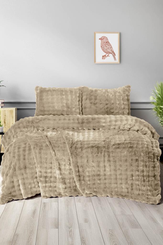 Merinos Diamond Buble Kürk Çift Kişilik Comforter Set Bej - 1