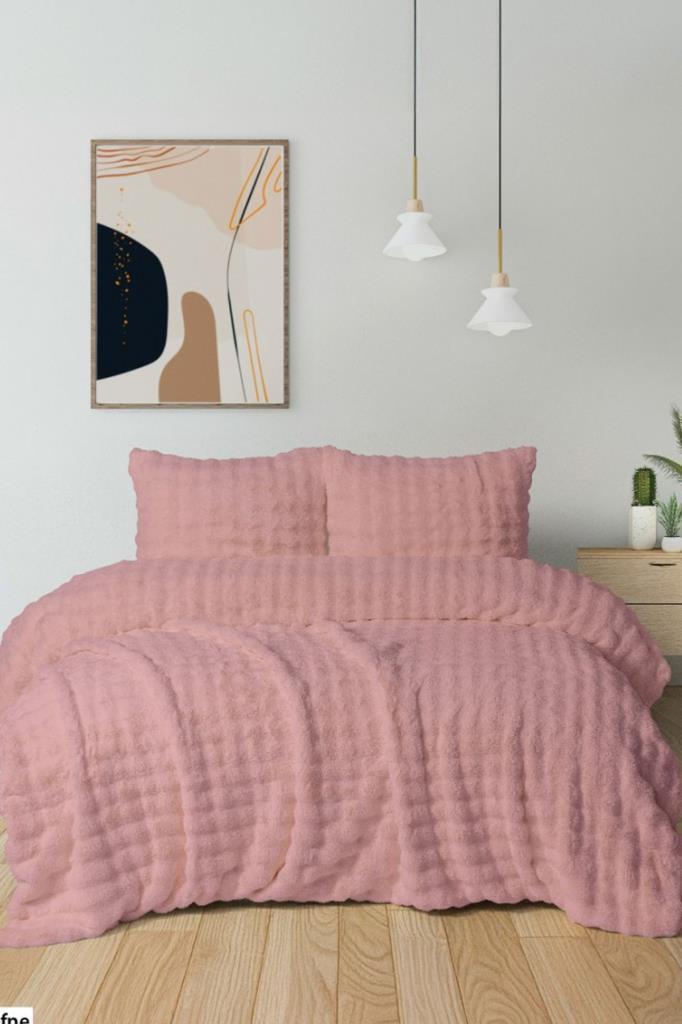 Merinos Diamond Buble Kürk Çift Kişilik Comforter Set Gül Kurusu - 1