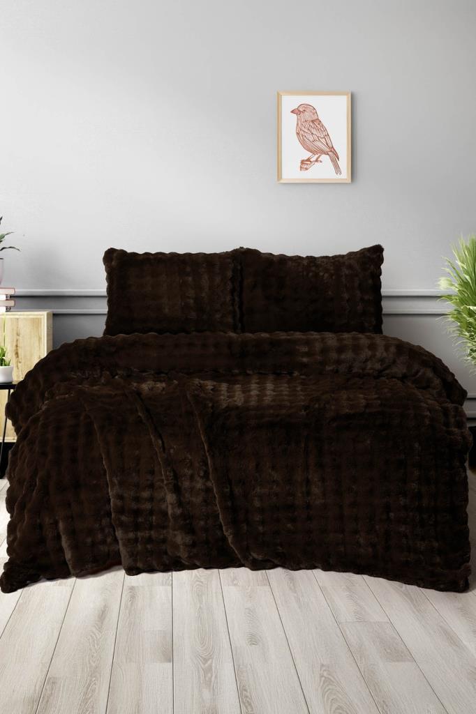 Merinos Diamond Buble Kürk Çift Kişilik Comforter Set Kahve - 1