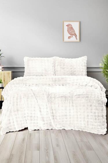 Merinos Diamond Buble Kürk Çift Kişilik Comforter Set Krem - Çeyiz Diyarı