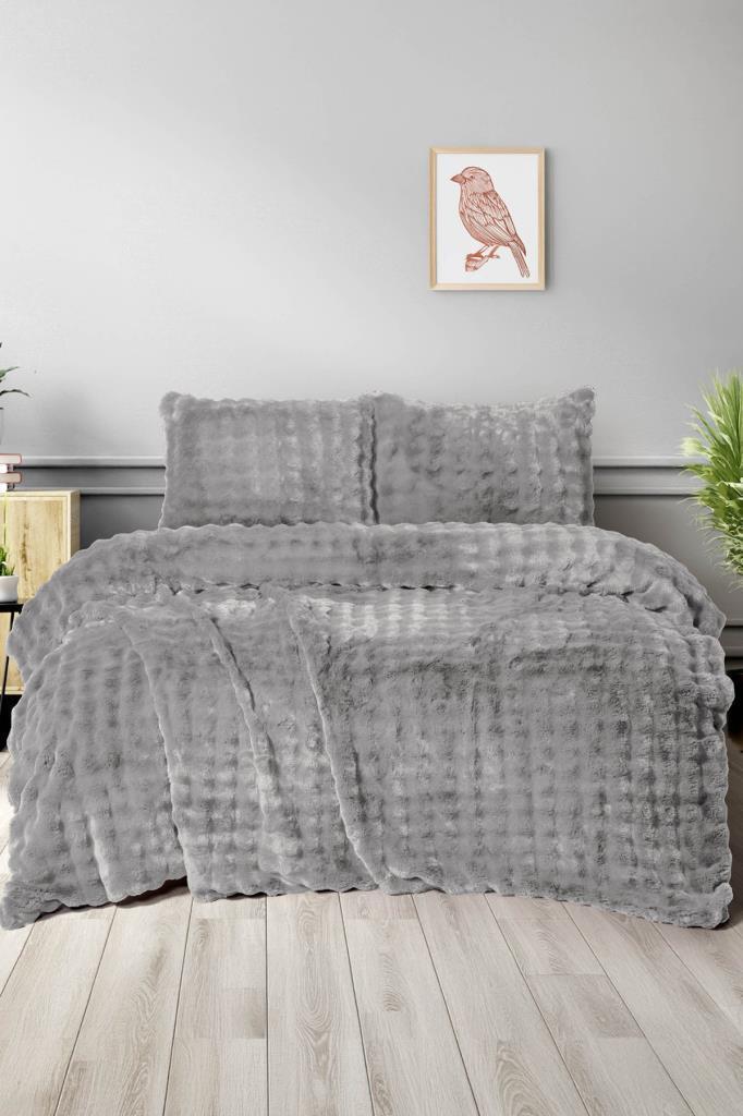 Merinos Diamond Buble Kürk Çift Kişilik Comforter Set Silver - 1