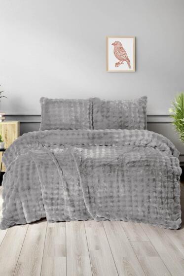 Merinos Diamond Buble Kürk Çift Kişilik Comforter Set Silver - Çeyiz Diyarı