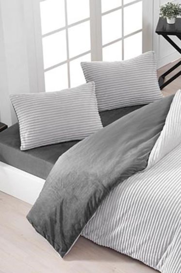 Merinos Fitilli Çift Kişilik Nevresim Takımı Açık Gri - Çeyiz Diyarı