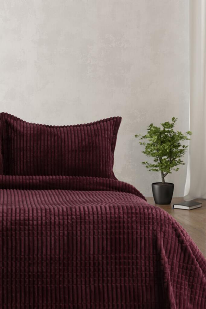 Merinos Modern Line Çift Kişilik Battaniye Seti Bordo - 1