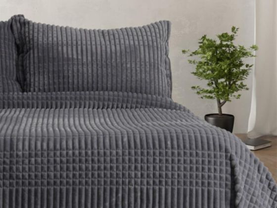 Merinos Modern Line Çift Kişilik Battaniye Seti Antrasit - Çeyiz Diyarı (1)