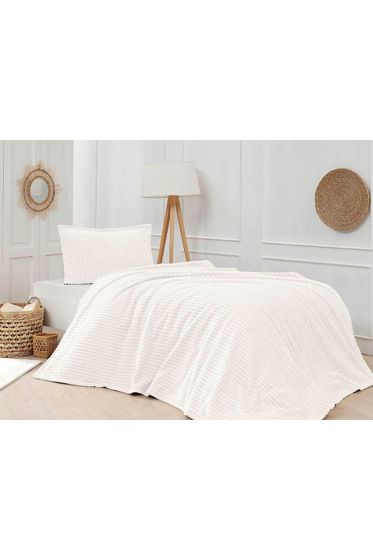 Merinos Modern Line Çift Kişilik Battaniye Seti Krem - Çeyiz Diyarı (1)