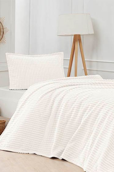 Merinos Modern Line Çift Kişilik Battaniye Seti Krem - Çeyiz Diyarı