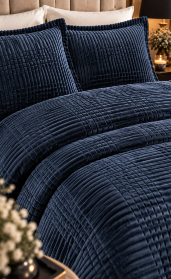 Merinos Modern Line Çift Kişilik Battaniye Seti Lacivert - Çeyiz Diyarı (1)