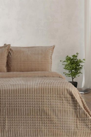Merinos Modern Line Tek Kişilik Battaniye Seti Bej - Çeyiz Diyarı