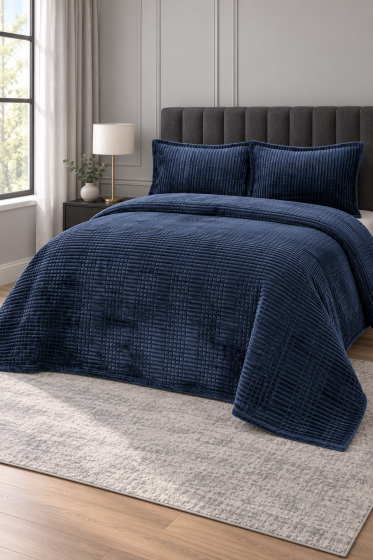 Merinos Modern Line Tek Kişilik Battaniye Seti Lacivert - Çeyiz Diyarı (1)