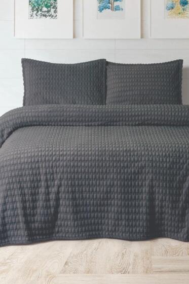 Merinos Twist Çift Kişilik Battaniye Seti Antrasit - Çeyiz Diyarı