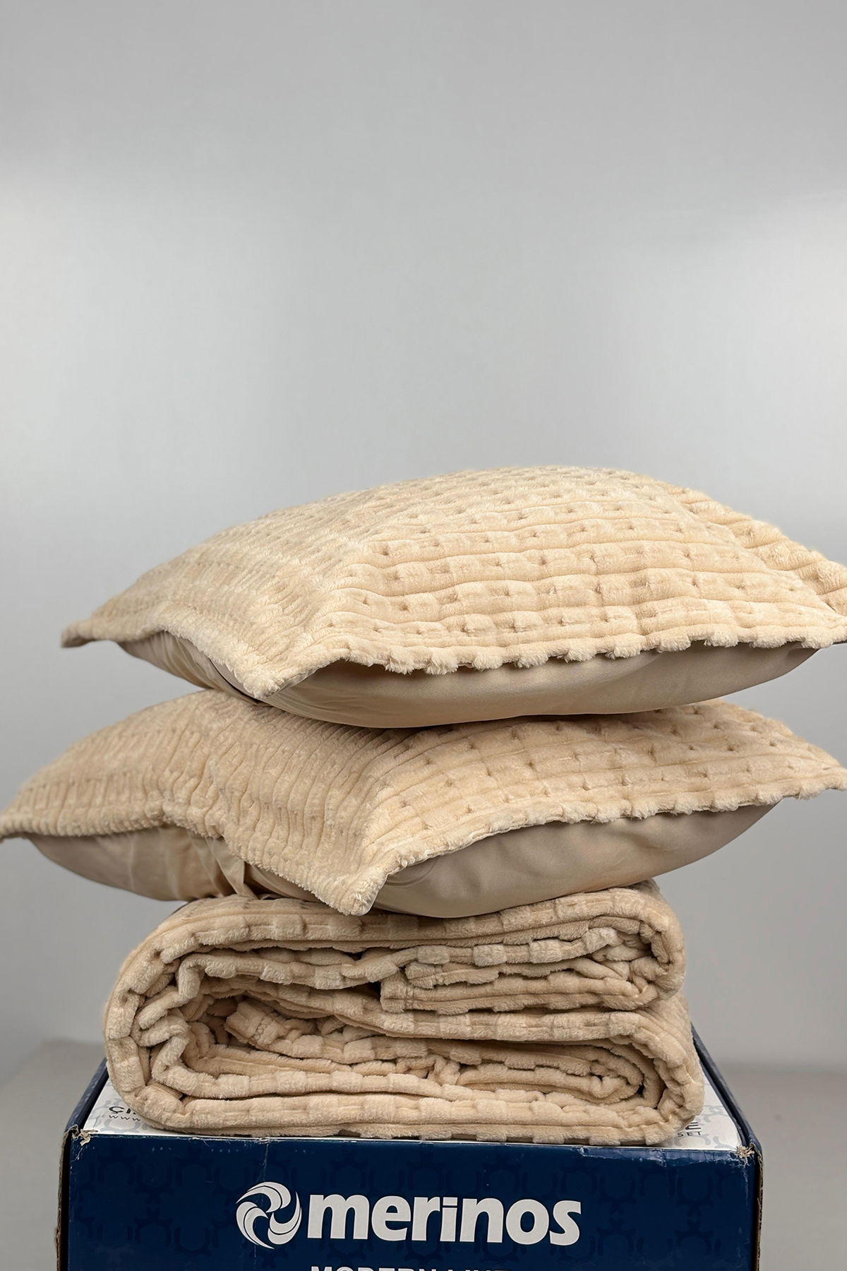 Merinos Twist Çift Kişilik Battaniye Seti Cappucino - 2