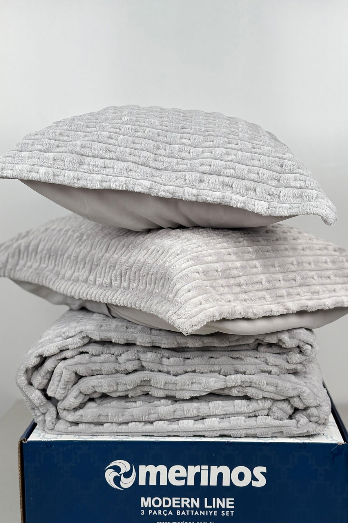 Merinos Twist Çift Kişilik Battaniye Seti Gri - 2