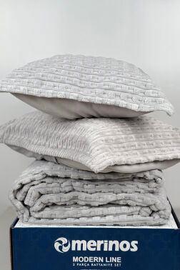 Merinos Twist Çift Kişilik Battaniye Seti Gri - 2