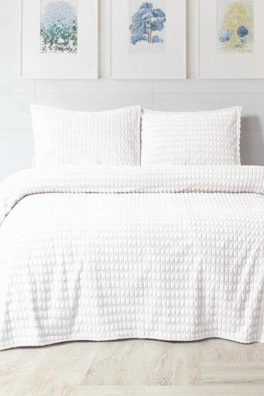 Merinos Twist Çift Kişilik Battaniye Seti Krem - Çeyiz Diyarı