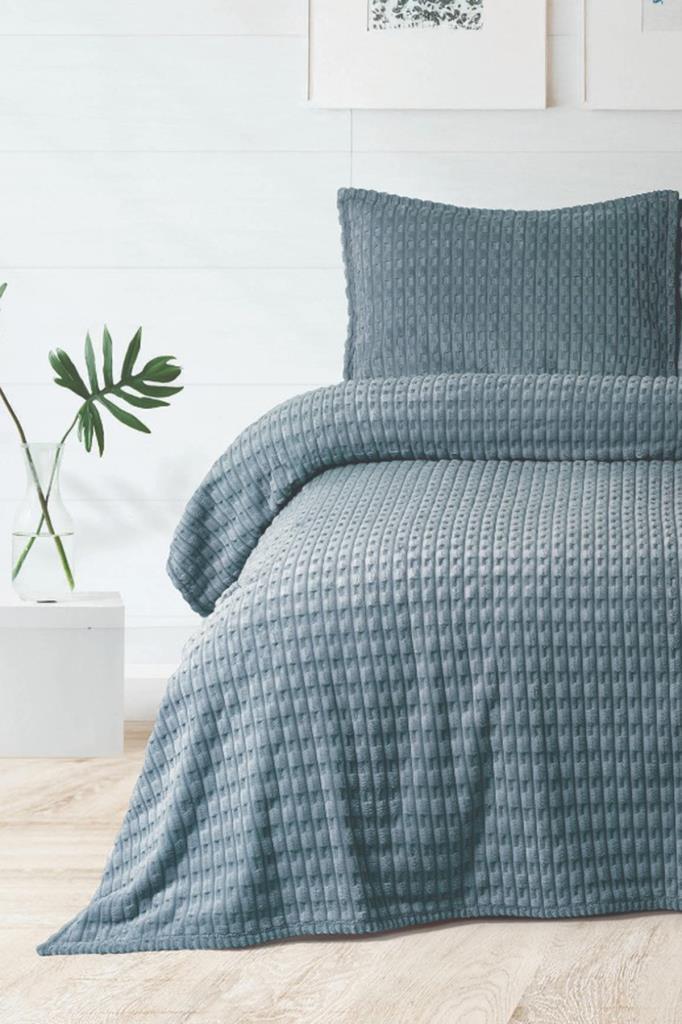 Merinos Twist Çift Kişilik Battaniye Seti Mavi - 1