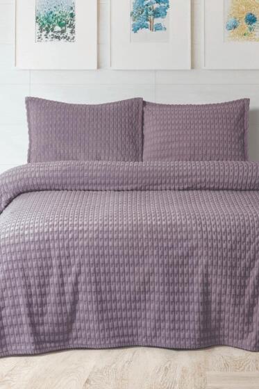 Merinos Twist Çift Kişilik Battaniye Seti Mürdüm - Çeyiz Diyarı