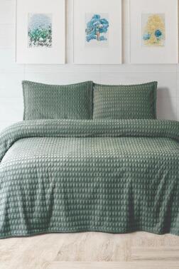 Merinos Twist Çift Kişilik Battaniye Seti Yeşil - 1