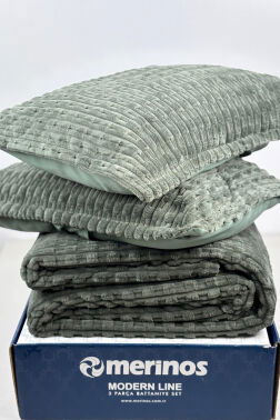 Merinos Twist Çift Kişilik Battaniye Seti Yeşil - 2