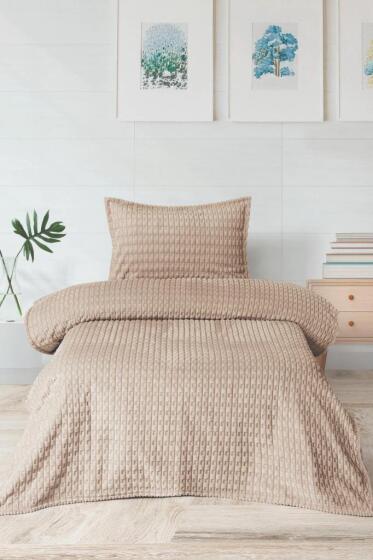 Merinos Twist Tek Kişilik Battaniye Seti Cappucino - Çeyiz Diyarı