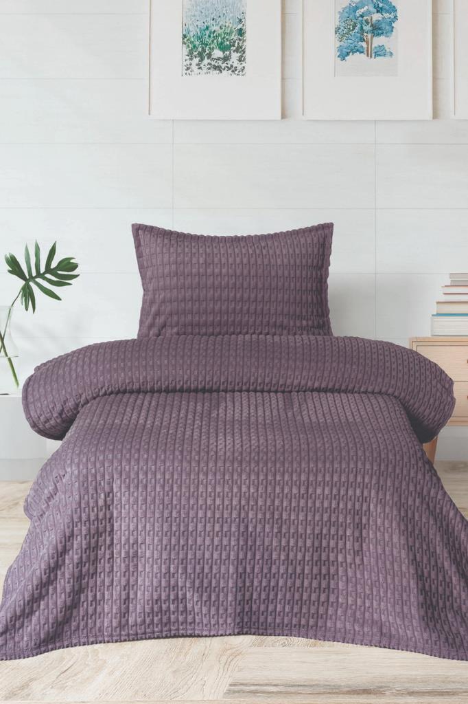 Merinos Twist Tek Kişilik Battaniye Seti Mürdüm - 1