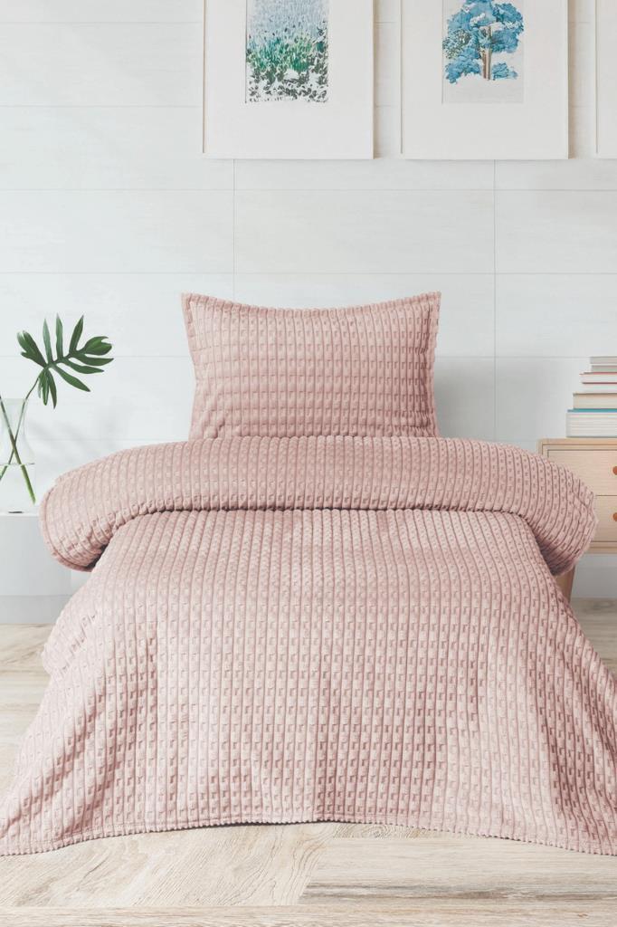 Merinos Twist Tek Kişilik Battaniye Seti Pudra - 1