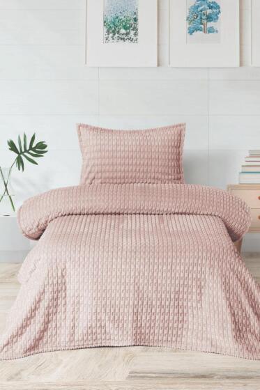 Merinos Twist Tek Kişilik Battaniye Seti Pudra - Çeyiz Diyarı