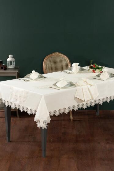 Meyra Masa Örtüsü Takımı 26 Parça Ekru - Çeyiz Diyarı