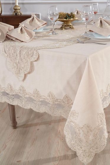 Midye Masa Örtüsü Takımı 26 Parça Cappucino - Çeyiz Diyarı (1)