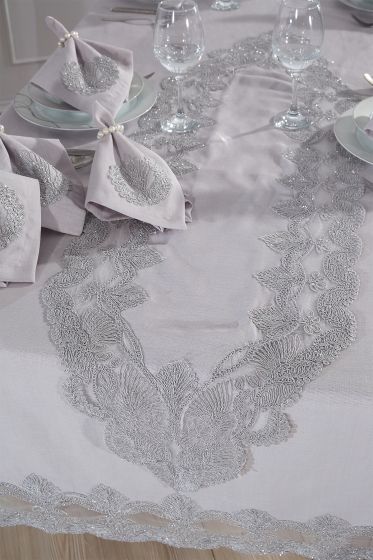 Midye Masa Örtüsü Takımı 26 Parça Gri - Çeyiz Diyarı (1)