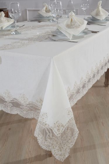 Midye Masa Örtüsü Takımı 18 Parça Krem - Çeyiz Diyarı (1)