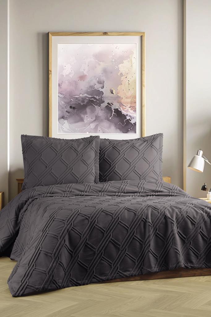 Mila Çift Kişilik Şönil Desenli 240x260 cm Pike Takımı Antrasit - 1