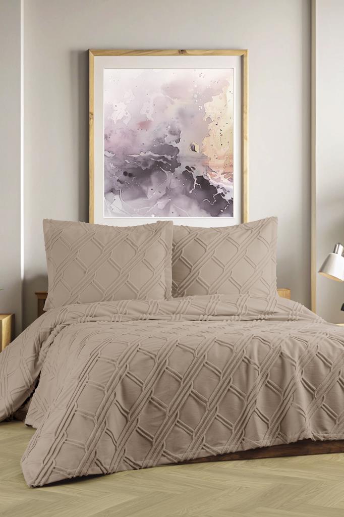 Mila Çift Kişilik Şönil Desenli 240x260 cm Pike Takımı Bej - 1