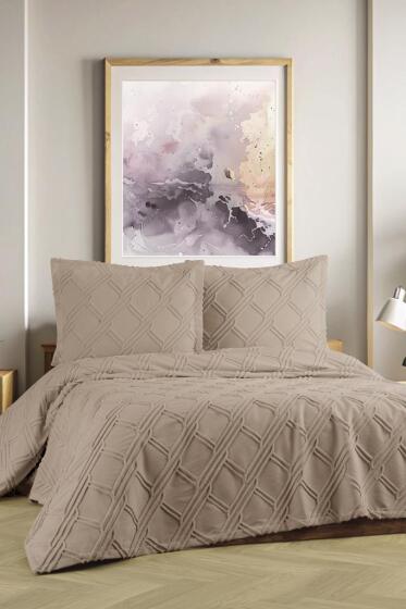 Mila Çift Kişilik Şönil Desenli 240x260 cm Pike Takımı Bej - Çeyiz Diyarı