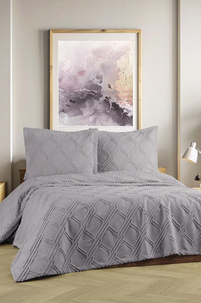 Mila Çift Kişilik Şönil Desenli 240x260 cm Pike Takımı Gri - 1