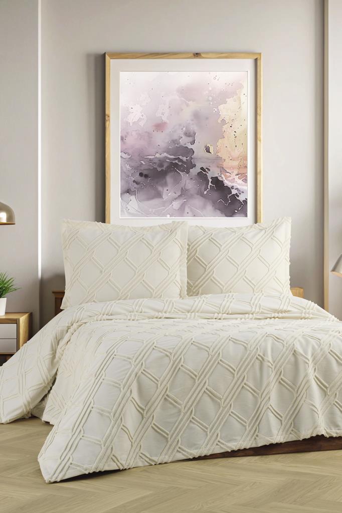 Mila Çift Kişilik Şönil Desenli 240x260 cm Pike Takımı Krem - 1