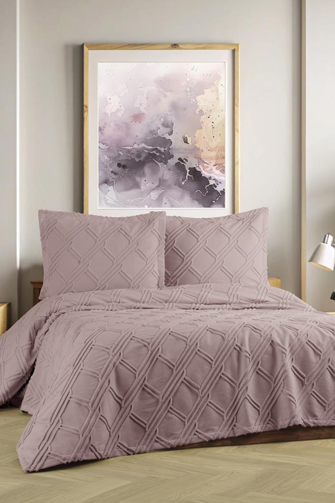 Mila Çift Kişilik Şönil Desenli 240x260 cm Pike Takımı Lila - 1