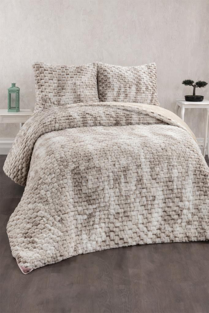 Milano Tavşan Tüyü Çift Kişilik Yatak Örtüsü 220x240 Cappucino - 1