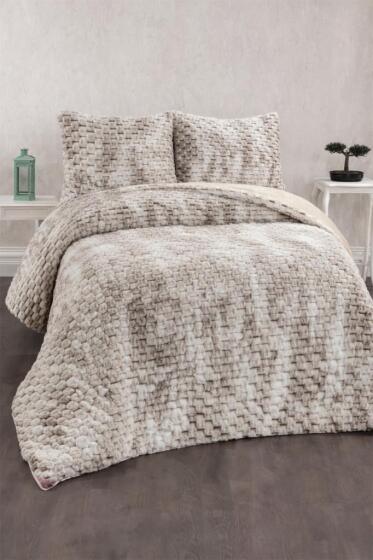 Milano Tavşan Tüyü Çift Kişilik Yatak Örtüsü 220x240 Cappucino - Çeyiz Diyarı